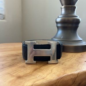 Hermes H buckle Belt Black and White